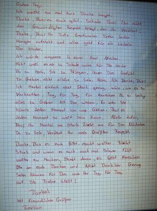 Dankesbrief an das Hospiz